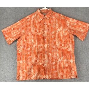 Turnbury Camp Shirt Men Size L Linen Blend Short Sleeve Festive Orange